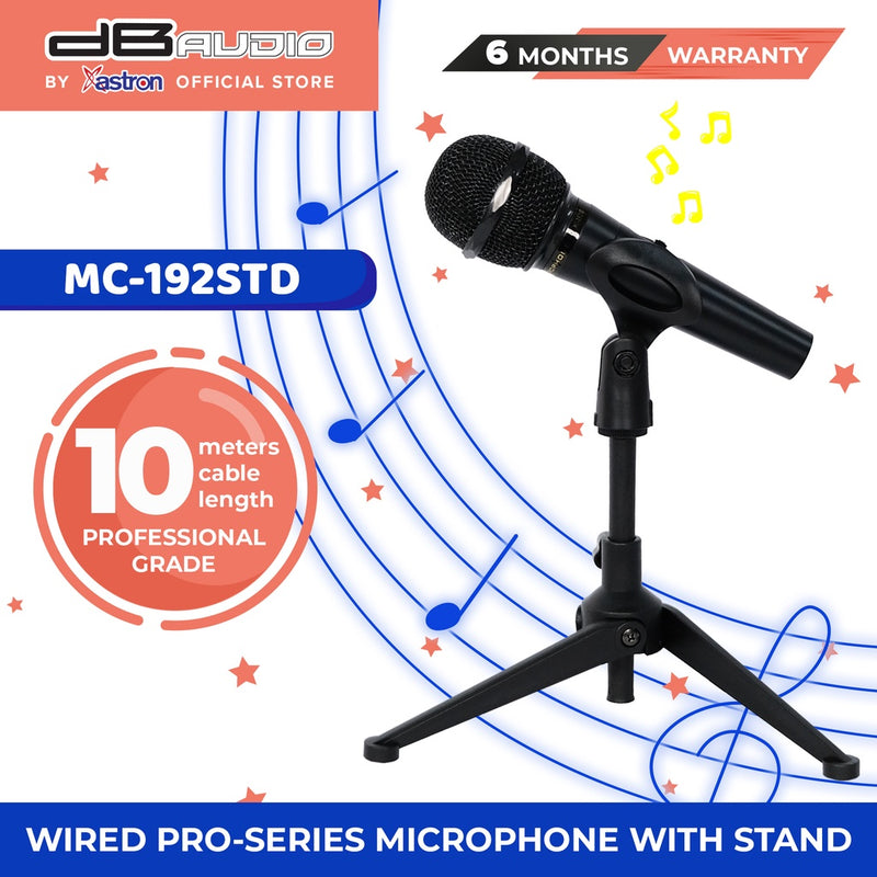 Db Audio by Astron MC192STD Wired Pro-Series Microphone with Stand | 10 Meter Cable | Metal Body | Anti-slip | Studio-Quality Sound | Feedback Control