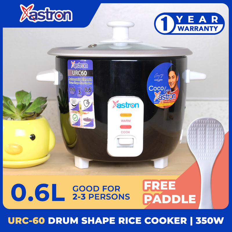 Astron URC60 Drum Shape Rice Cooker - 0.6 Liter Capacity | Aesthetic Small Rice Cooker | 3 cups | 350W | Ideal for 2-3 persons | Minimalist | Free Paddle