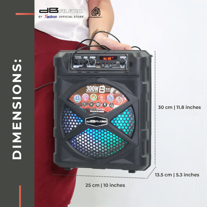 DB Audio by Astron BLUETREK-PA-0866B Portable Bluetooth Speaker (300W) (8" Woofer) (1 FREE Wired Mic) small outdoor speaker speaker for karaoke PA system rechargeable