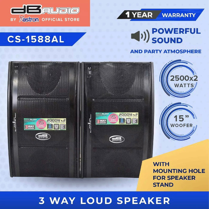 Db Audio CS-1588AL 3 way loud speaker 2500 x 2 watts 15" woofer with LED light with mounting hole for speaker stand