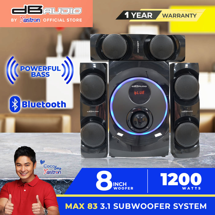Db Audio MAX-83 3.1 Subwoofer System  Bluetooth  8" woofer  1200W  FM Radio  Powerful Bass