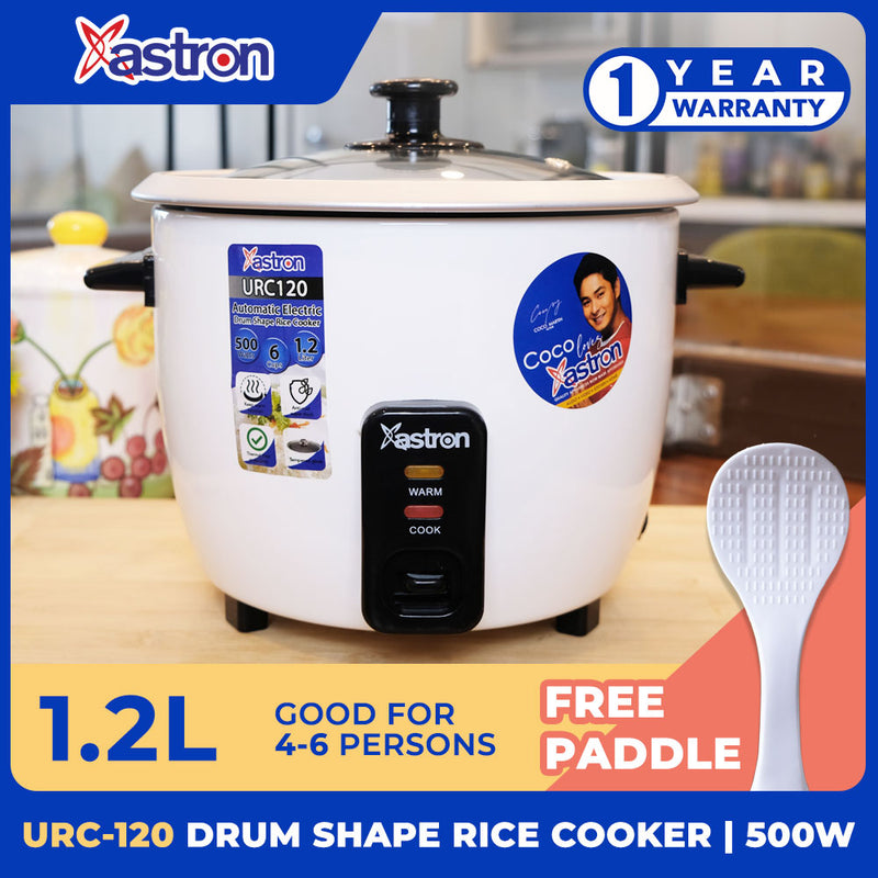 Astron URC120 Drum Shape Rice Cooker -1.2 Liter Capacity | Aesthetic | Ideal fo 4-6 persons | 500W | Free Paddle