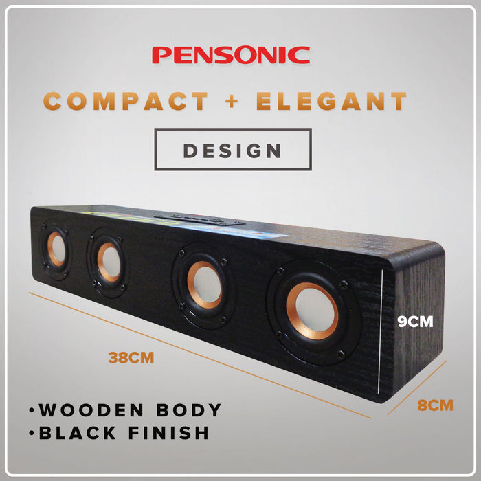 Pensonic SmartCine Sound Bar (15W x 4 Speakers) (Bluetooth  Aux) (Black Wood Finish)