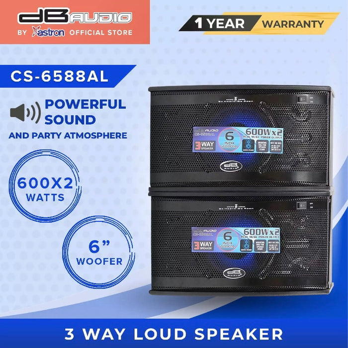 Db Audio CS-6588AL 3 way loud speaker 600 x 2 watts 6" woofer with LED light