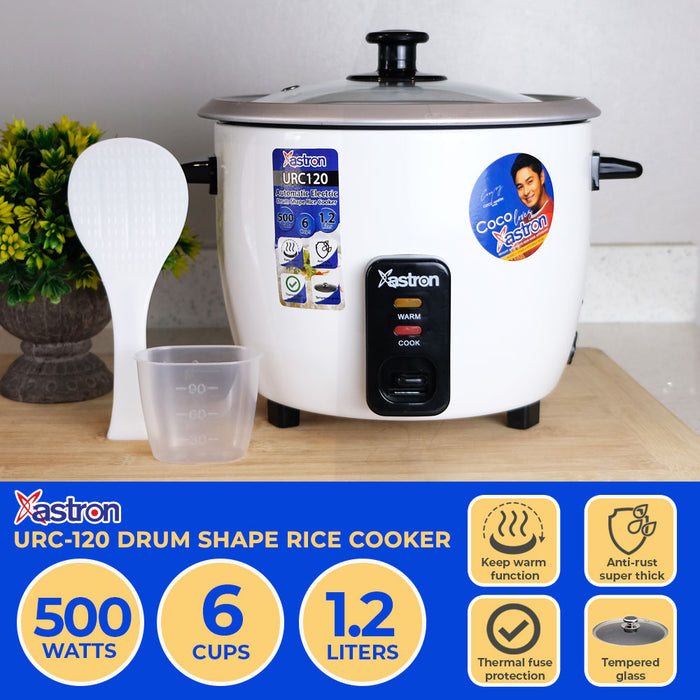 Astron URC-120 1.2 Drum Shape Rice Cooker (White)  6 cups  500W  4-6 persons  free paddle  aesthetic rice cooker  minimalist rice cooker  medium rice cooker