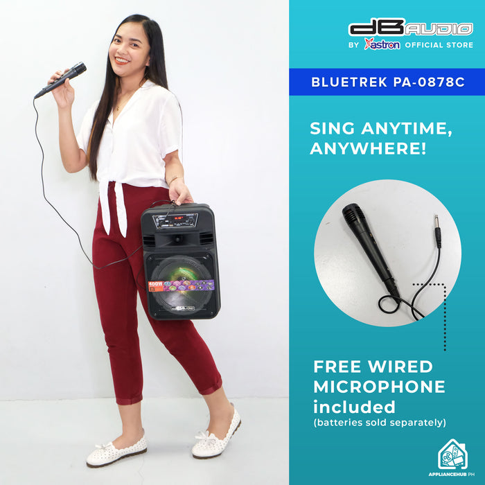 DB Audio by Astron BLUETREK-PA-0878C Portable Bluetooth Speaker (400W) (8" woofer) (1 FREE Wired Mic)  outdoor speaker  speaker for karaoke  rechargeable