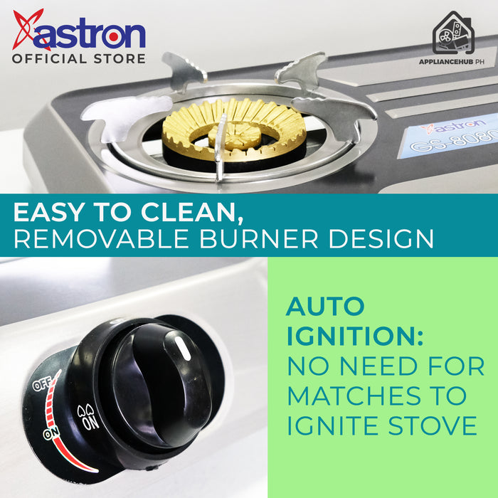Astron GS-8080 Heavy Duty Cast Iron Double Burner Gas Stove  Stainless Steel Body