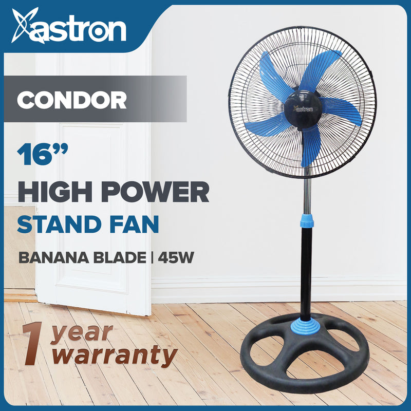 Astron 16” CONDOR Electric Stand Fan - Blue | Powerful | Adjustable