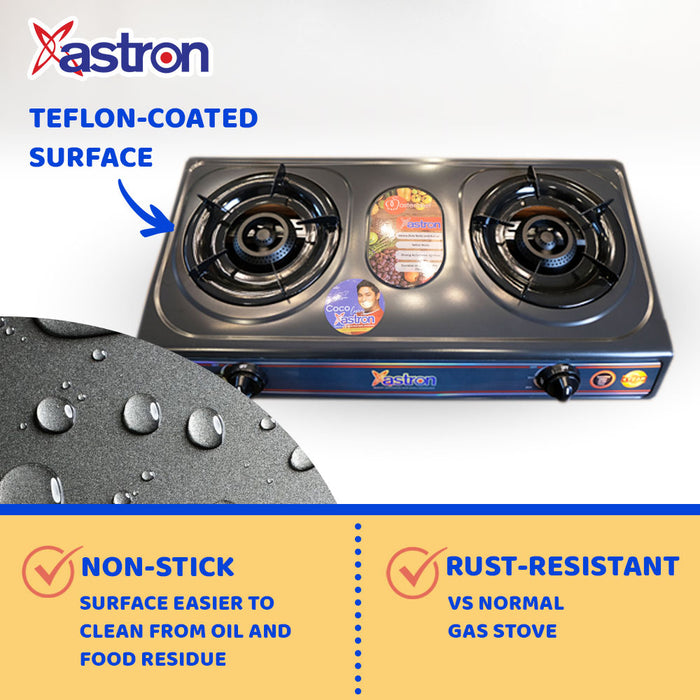Astron GS-233T Teflon-Coated Double Burner Gas Stove  Heavy Duty  Non-stick Gas Stove  Easy to Clean