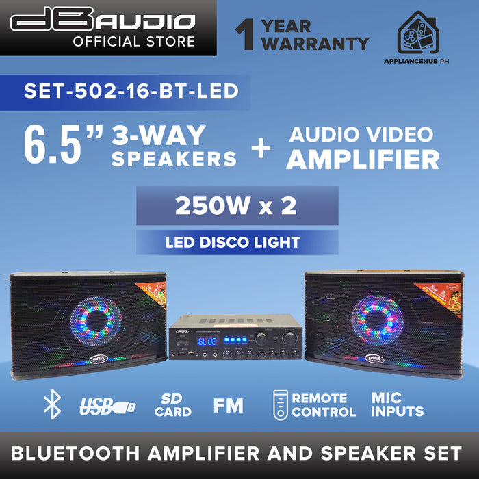 Db Audio SET-502-16 BT-LED 6.5" Bluetooth Speaker and Amplifier Set (250W x 2) (3-way)