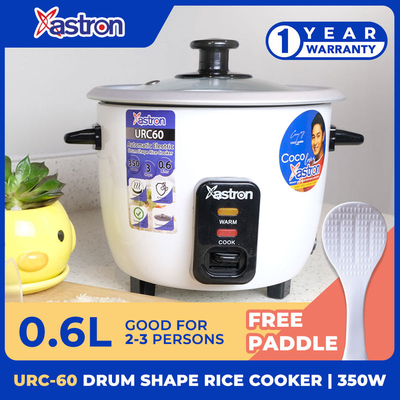 Astron URC-60 0.6L Drum Shape Rice Cooker (White) 3 cups 350W 2-3 persons free paddle aesthetic rice cooker minimalist rice cooker small rice cooker