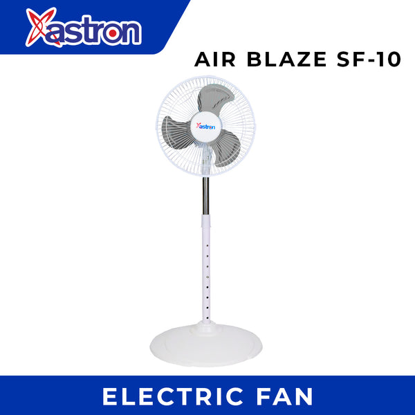 Astron AIRBLAZE 10” Electric Floor Fan - White | Heavy-Duty Metal Blade | Small but Powerful | 45W