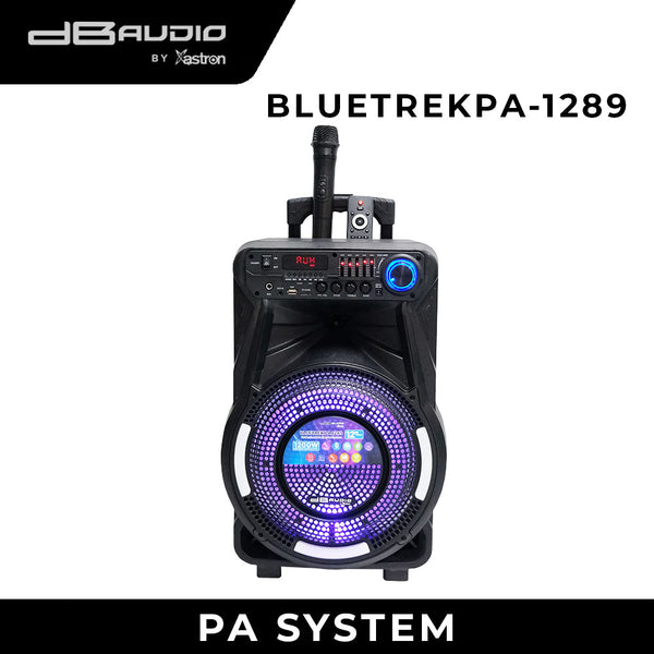 DB Audio by Astron BLUETREKPA1289 Portable Mobile Trolley Speaker - Bluetooth | 1 Free Mic | 12" Woofer | 1200W | Outdoor & Karaoke Use
