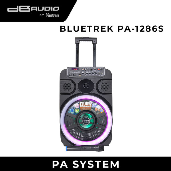 DB Audio by Astron BLUETREKPA1286S Portable Mobile Trolley Speaker - Bluetooth | 1 Free Mic | with Horn Tweeter | 12" Woofer | 1200W | Outdoor & Karaoke Use