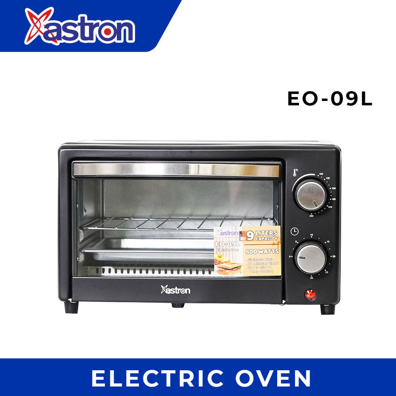 Astron EO09L Electric Oven - Black | 9 Liter Capacity |Compact Design | Interior Lamp | 800W