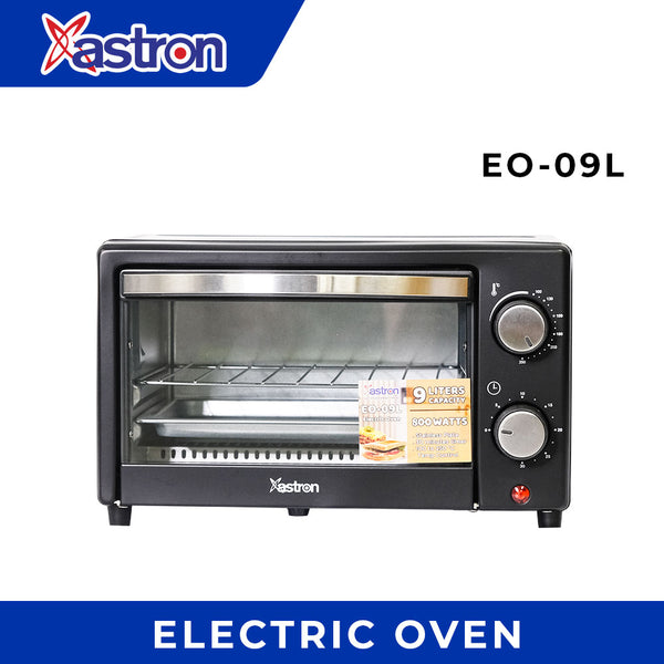 Astron EO09L Electric Oven - Black | 9 Liter Capacity |Compact Design | Interior Lamp | 800W