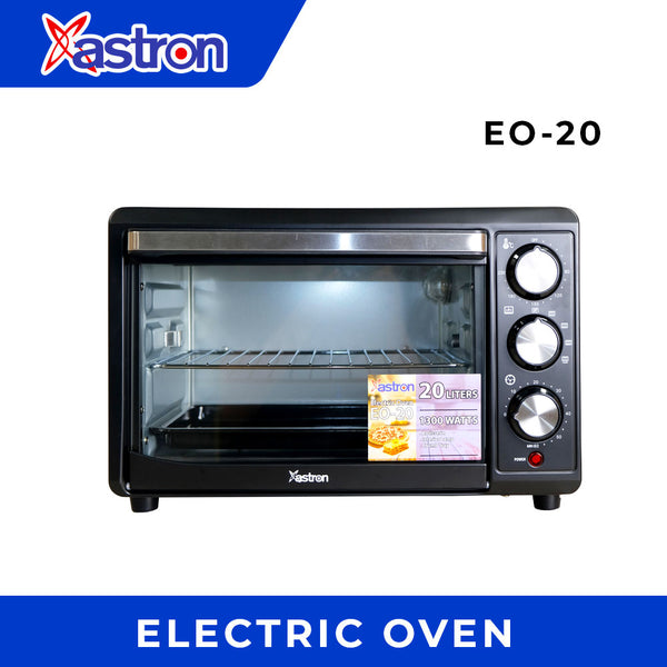 Astron EO20 Electric Oven - Black | 20 Liter Capacity | Built-in Rotisserie | Interior Lamp | 1300W