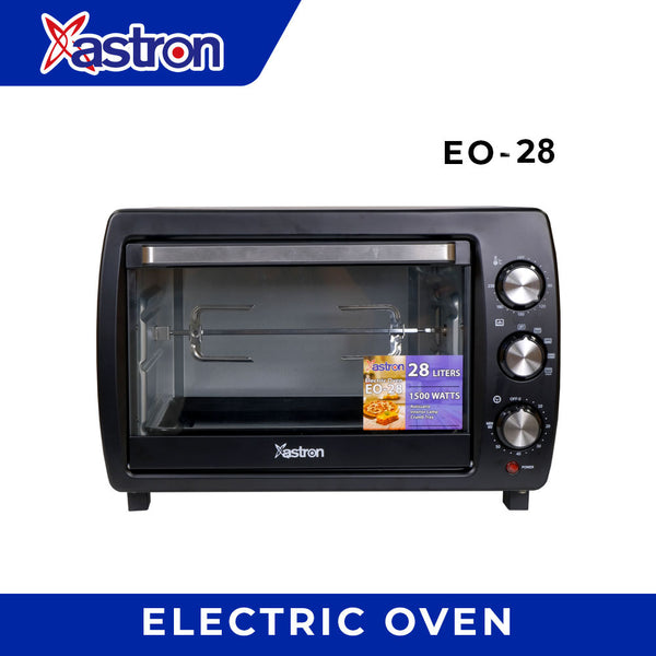 Astron EO28 Electric Oven - Black | 28 Liter Capacity | Built-in Rotisserie | Interior Lamp | 1500W