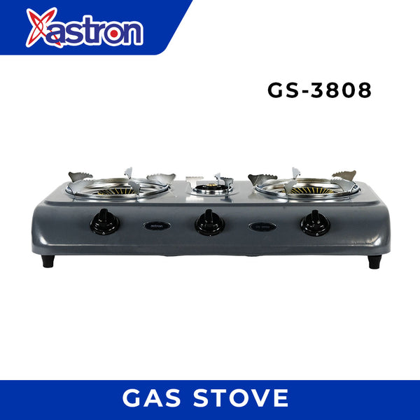 Astron GS3808 Triple Burner Gas Stove - Blue Flame | Heavy Duty | Non-stick Teflon-Coated | Easy to Clean