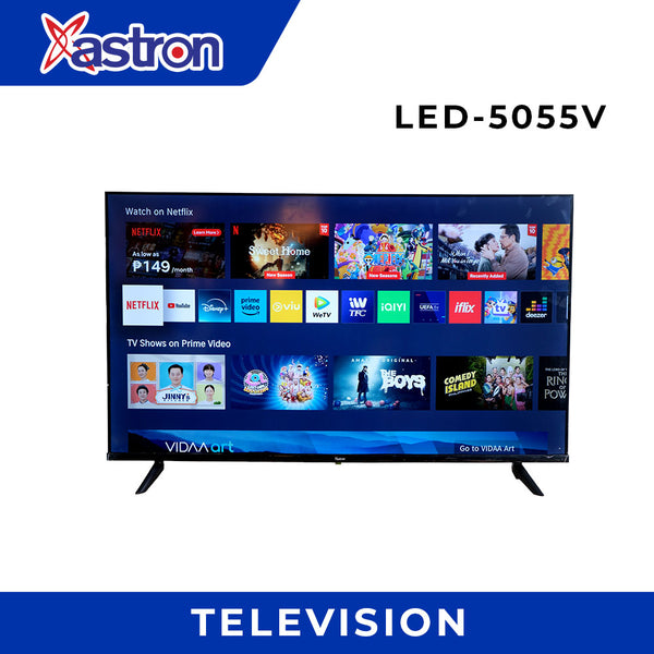 Astron LED5055V 50" Smart LED TV Powered by VIDAA - 4K Ultra HD | Frameless | Bluetooth | Dolby Audio | Built-in Digital TV Receiver