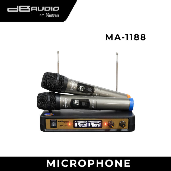 Db Audio by Astron MA1188 Ultra High Frequency Wireless microphone system | 2 wireless mic | size AA battery | feedback and distortion free