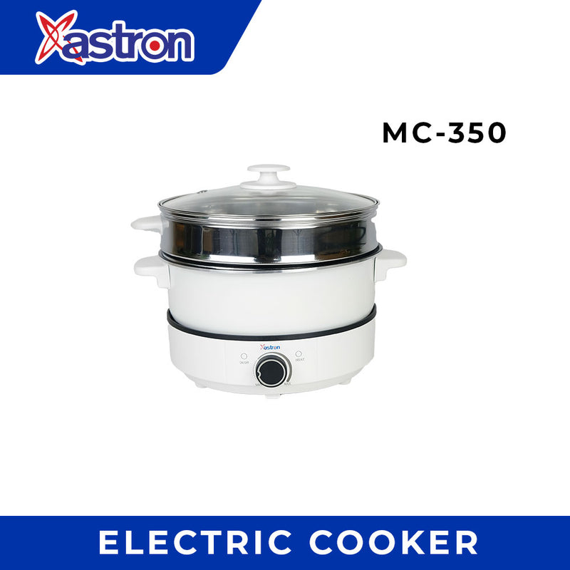 Astron MC-350 Multi-purpose Cooker with Steamer - White | 3.5L capacity | Safe to Touch