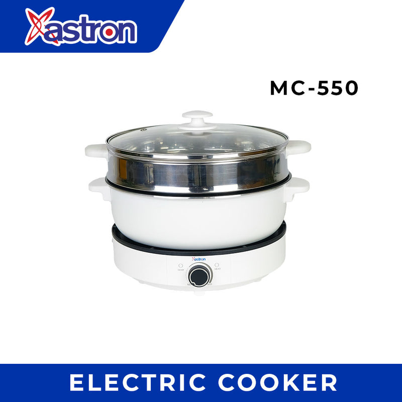 Astron MC-550 Multi-purpose Cooker with Steamer - White | 5.5L capacity | Safe to Touch