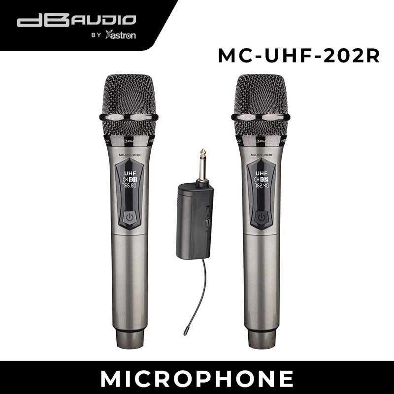 Db Audio by Astron MCUHF202R 2 Wireless Microphone - Ultra High Frequency | Rechargeable | Ideal for Karaoke & Events | Long-Range Performance