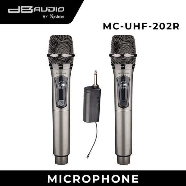 Db Audio by Astron MCUHF202R 2 Wireless Microphone - Ultra High Frequency | Rechargeable | Ideal for Karaoke & Events | Long-Range Performance