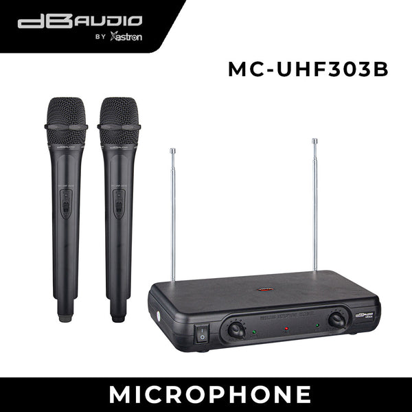 Db Audio by Astron MCUHF303B 2 Wireless Microphone - Ultra High Frequency | Battery Powered (AA)| Ideal for Karaoke & Events | Long-Range Performance