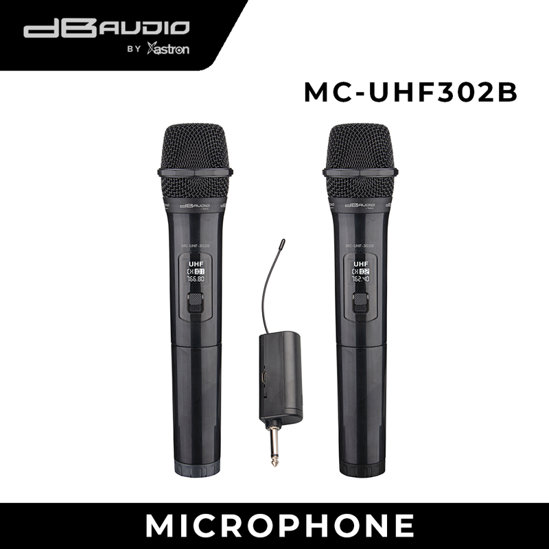 Db Audio by Astron MCUHF302B 2 Wireless Microphone - Ultra High Frequency | Battery Powered (AA)| Ideal for Karaoke & Events | Long-Range Performance