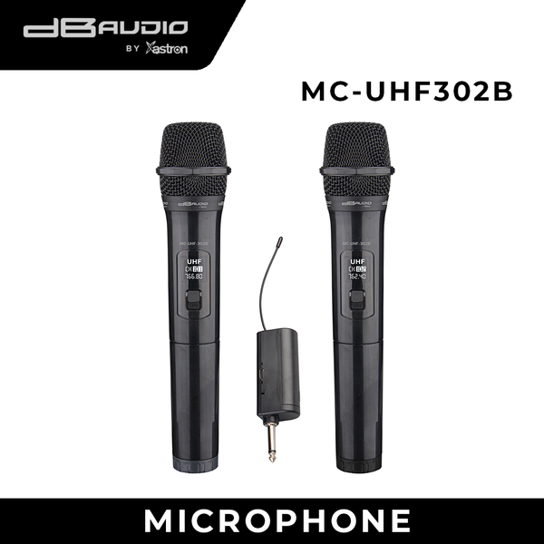 Db Audio by Astron MCUHF302B 2 Wireless Microphone - Ultra High Frequency | Battery Powered (AA)| Ideal for Karaoke & Events | Long-Range Performance