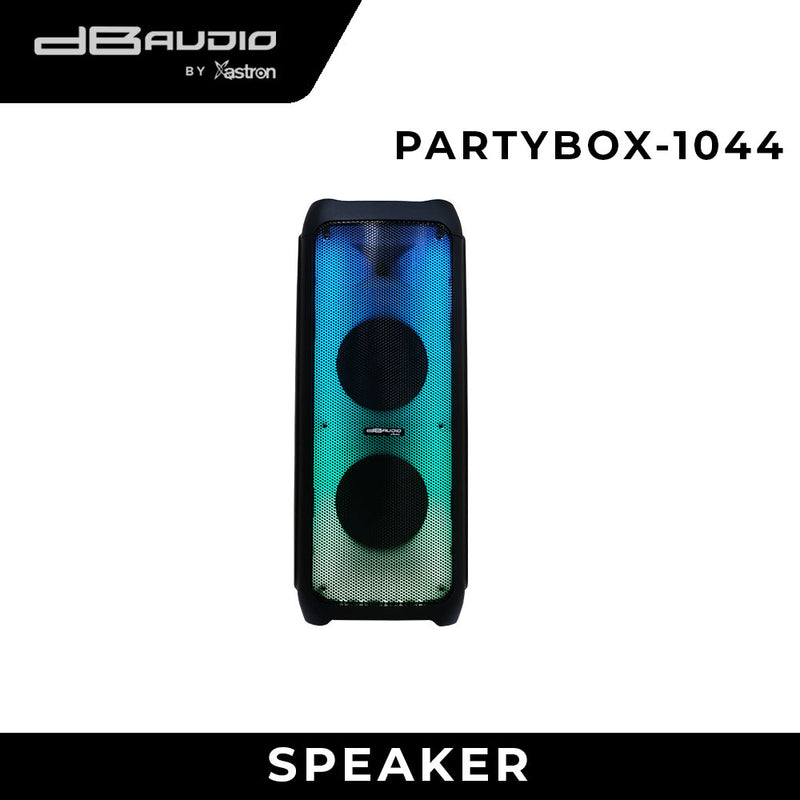 DB Audio by Astron PARTYBOX1044 Mobile Trolley Speaker - Bluetooth | Rechargeable | Outdoor and Karaoke Use | 1800 watts | 10''x2 woofer | Free 2 Wireless Microphone