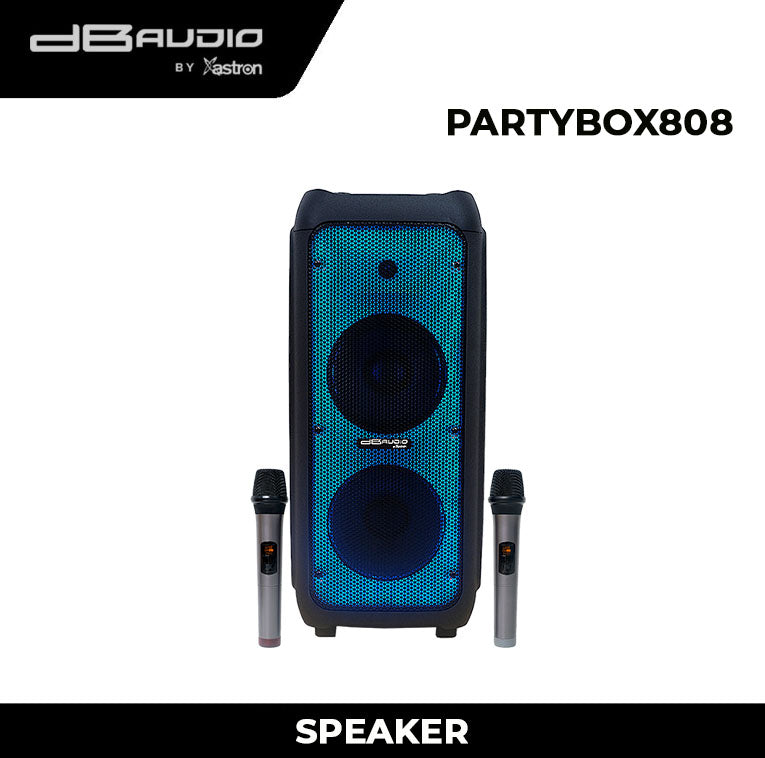 DB Audio by Astron PARTYBOX808 Mobile Trolley Speaker - Bluetooth | Rechargeable | 1000 watts | 8''x2 woofer | Free 2 Wireless Microphone