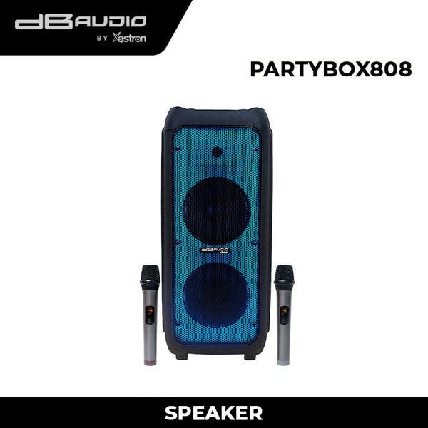 DB Audio by Astron PARTYBOX808 Mobile Trolley Speaker - Bluetooth | Rechargeable | 1000 watts | 8''x2 woofer | Free 2 Wireless Microphone