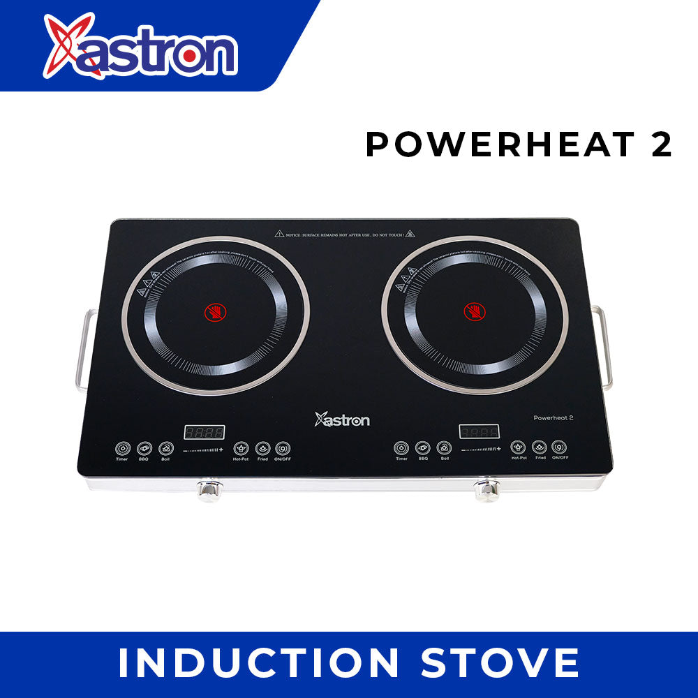 Astron POWERHEAT2 Double-Burner Infrared Ceramic Induction Stove Easy Touch Control Universal Cookware Compatible 3000W