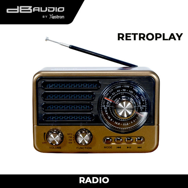 Astron RETROPLAY Portable Radio - AM/FM | Bluetooth | Flashlight | Rechargeable | Emergency Use