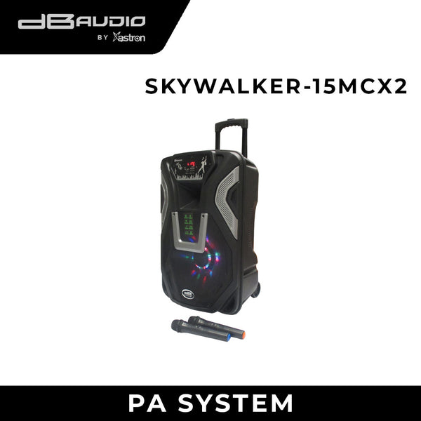 DB Audio by Astron SKYWALKER15MCX2 Portable Mobile Trolley Speaker - Bluetooth | 2 Free Wireless Mic | Outdoor and Karaoke Use | 1500W | 15" Woofer
