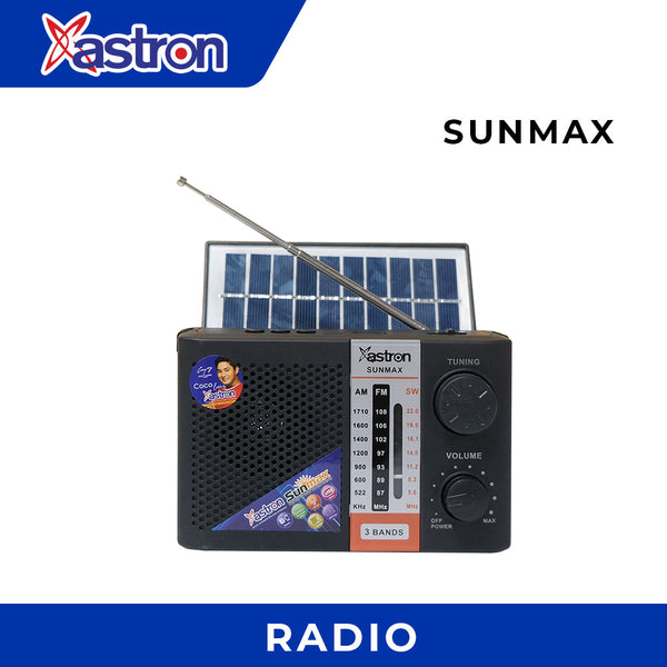 Astron SUNMAX Solar-Powered Radio | AM/FM | Rechargeable | Flashlight | Bluetooth | Emergency Use