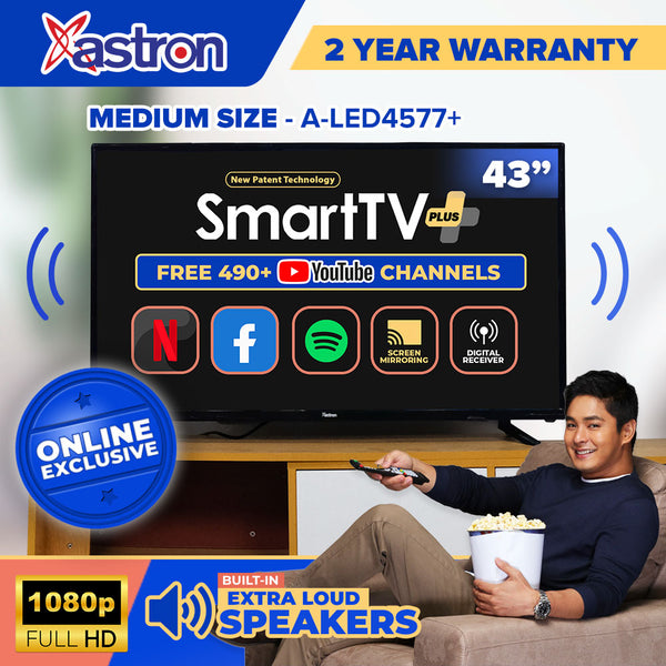 Astron LED4577 43 Inch Smart TV | Full HD | Netflix & Youtube Ready | Screen-Mirroring | Extra-Loud Sound | WIFI + LAN