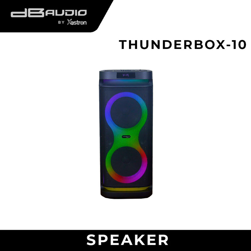 DB Audio by Astron THUNDERBOX10 Professional Rechargeable Speaker - Bluetooh | Dynamic LED Light Show | 1800 watts | 10''x2 woofer | 2 Free UHF Wireless Microphone | Outdoor or Karaoke Use