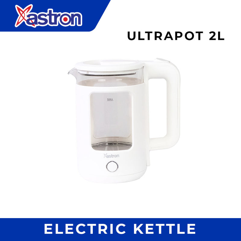 Astron ULTRAPOT2.0L Electric Glass Kettle - White | 2 Liter Capacity | Fast Boil | LED Indicator | 1500W | Fast boiling