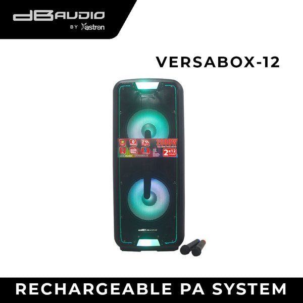 DB Audio by Astron VERSABOX12 Portable Mobile Trolley Speaker - Bluetooth | 2 Free Mics | Rechargeable | 12" Woofer x 2 | 2000W | Outdoor & Karaoke Use