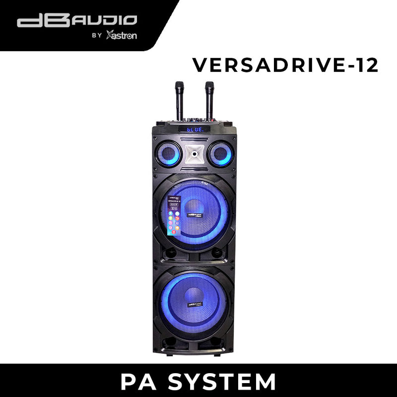 DB Audio by Astron VERSADRIVE12 Powerful Party Speaker - Bluetooth | Rechargeable | 12'' x 2 woofer | 2000W | Free 2 Wireless Microphone