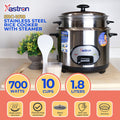 Astron SRC-1018 1.8L Stainless Steel Rice Cooker with Steamer  HEAVY DUTY  10 Cups  700W  6-10 Persons  free paddle  big rice cooker