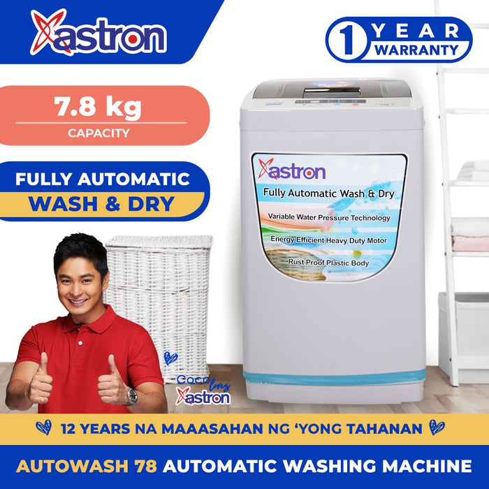 Astron AUTOWASH78 7.8 kg Automatic Washing Machine (Wash and Dry) | Rust Proof Plastic Body | Fully