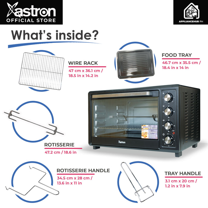 Astron EO-65 Electric Convection Oven with Built-in Rotisserie and Interior Lamp (65L) (2200W) (Black)