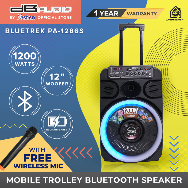 DB Audio by Astron BLUETREK PA-1286S Portable Mobile Trolley Bluetooth Speaker (1200W) (1 FREE Mic) (12