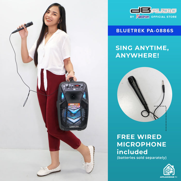 DB Audio by Astron BLUETREK-PA-0886S Portable Bluetooth Speaker (500W) (8.5" Woofer) (1 FREE Wired Mic)  outdoor speaker  speaker for karaoke
