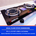 Astron DUALFLAME Double Burner Gas Stove - Tempered Glass Top | Ceramic and Metal | Infrared burner